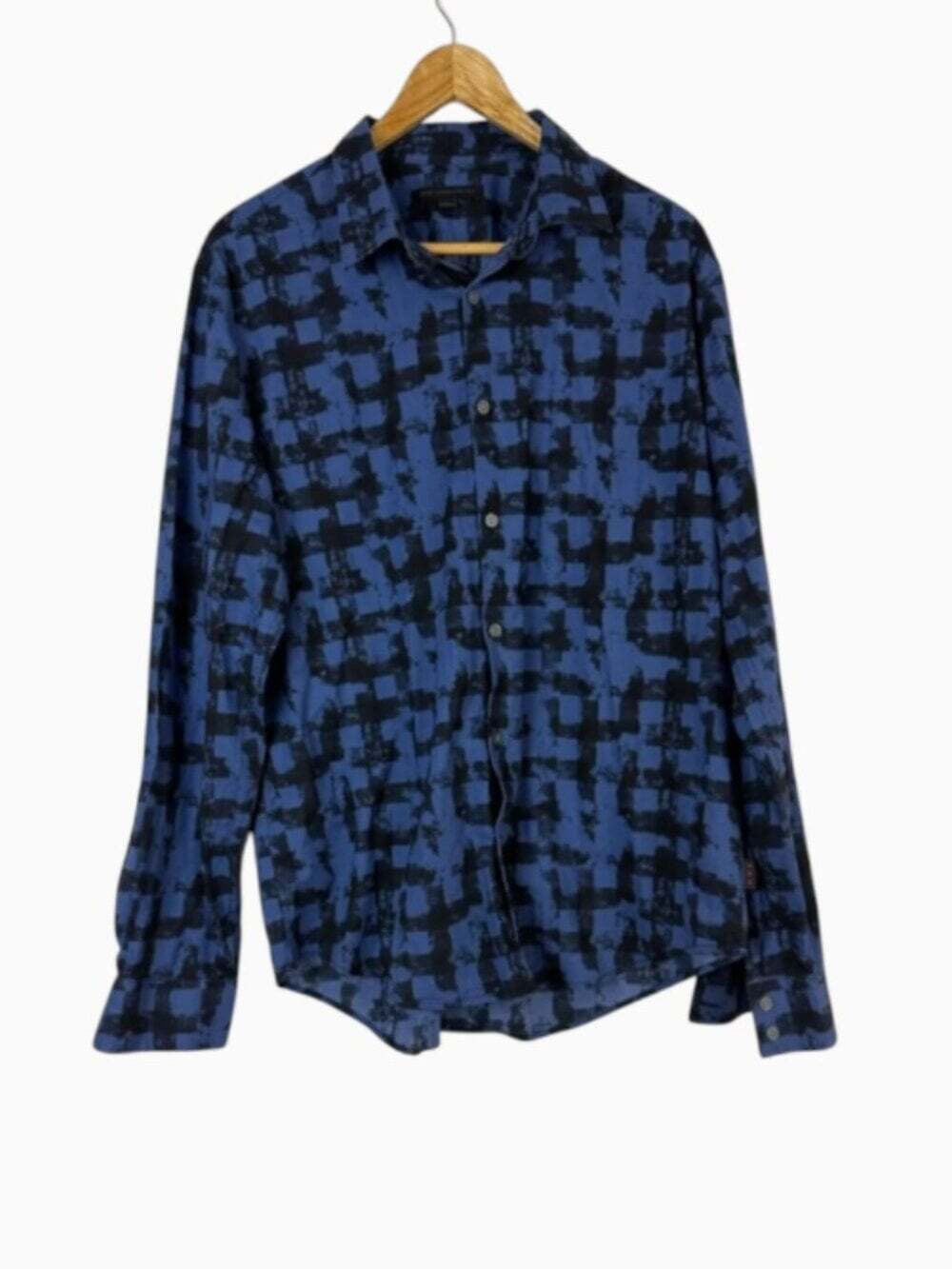 John Varvatos Blue and Black Checked Shirt Size Large